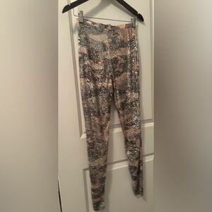 Sequin Camouflage Leggings - Silver and Brown